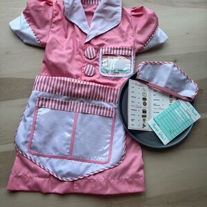 Melissa & Doug Dress Up Waitress Set in Pink and White with accessories